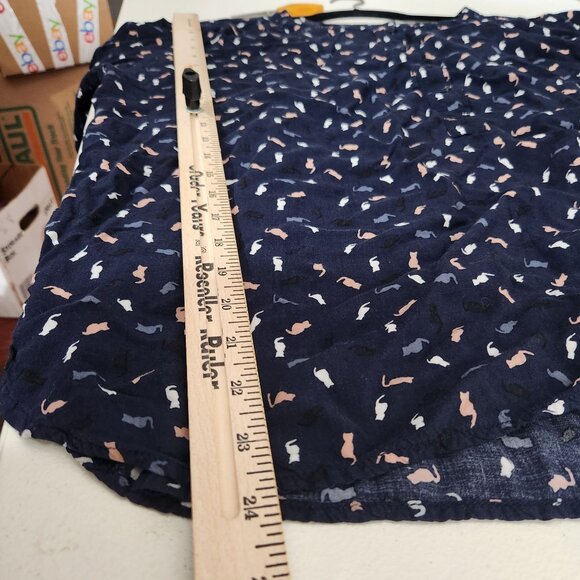 Loft Blouse Cat Print Long Sleeve XL Navy Blue - Picture 7 of 11